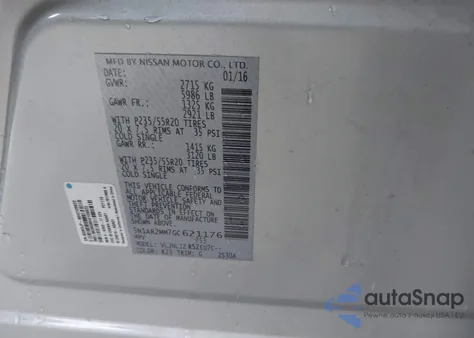 2016 Nissan Pathfinder S/Sv/Sl/Platinum из США, поврежденный, VIN 5N1AR2MM7GC621176